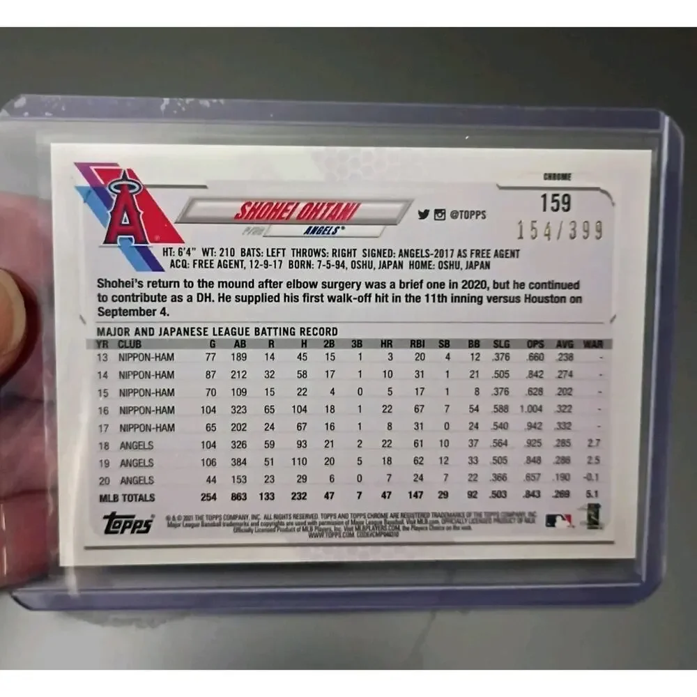 Shohei Ohtani #159 Topps Chrome Magenta REFRACTOR SP 154/399 - Picture 5 of 12